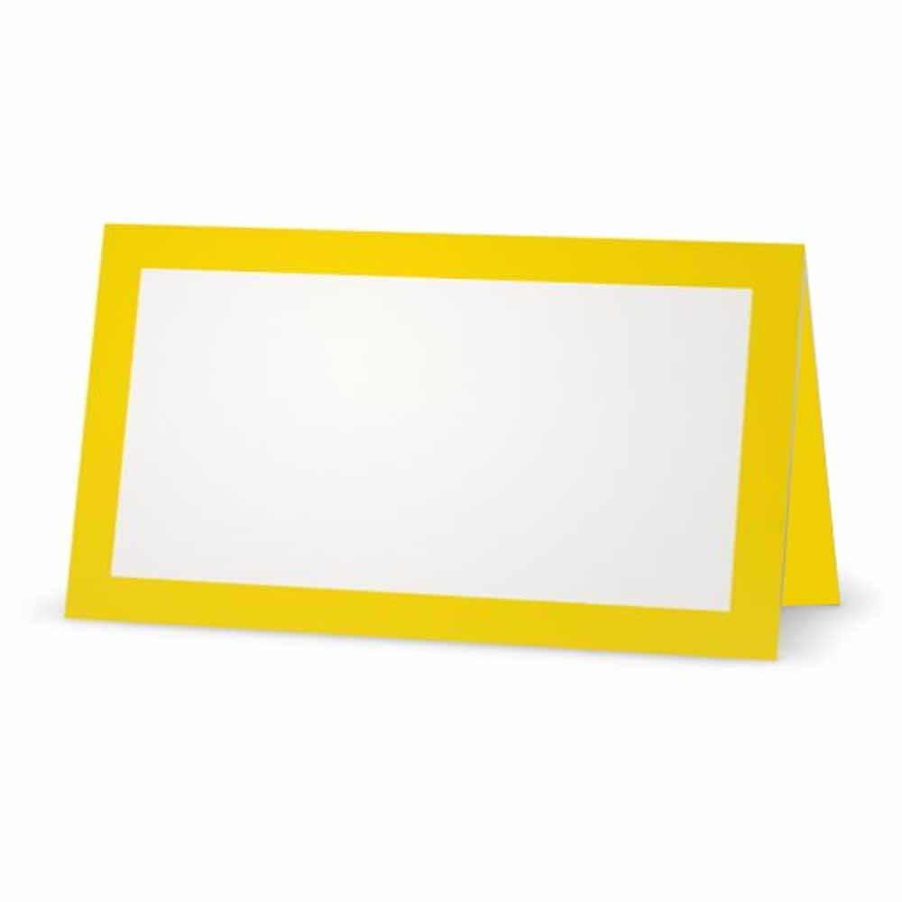 Yellow Place Cards - Flat Or Tent - 10 Or 50 Pack - White Blank Front With Solid Color Border - Placement Table Name Seating Sta