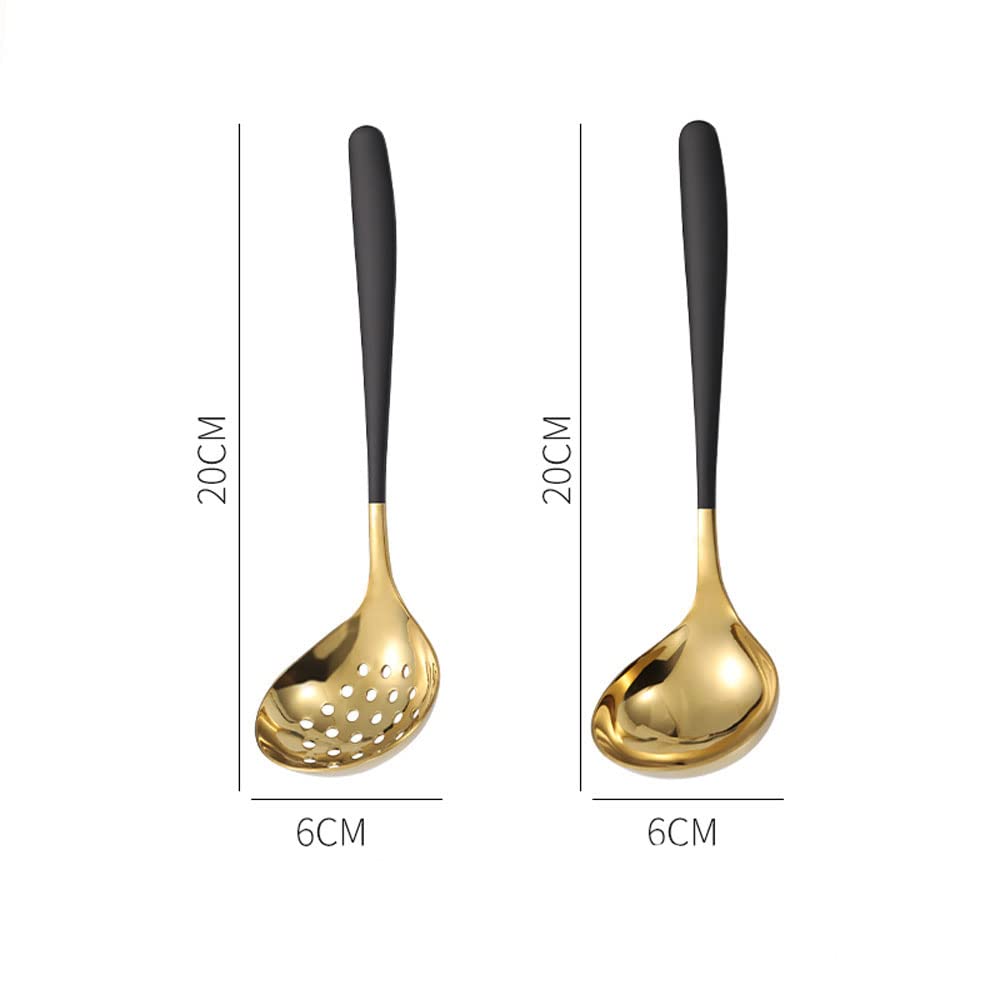 Mbbitl Black Gold Soup Ladle Colander Slotted Spoon Set Skimmer Strainer Gravy Sauce Server Stainless Steel