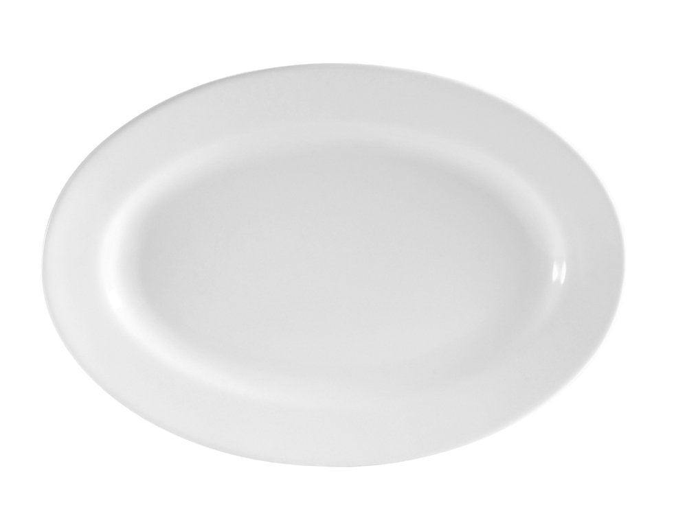 CAC China RCN-41 Clinton Rolled Edge 13-3/4-Inch by 9-7/8-Inch Super White Porcelain Oval Platter, Box of 12