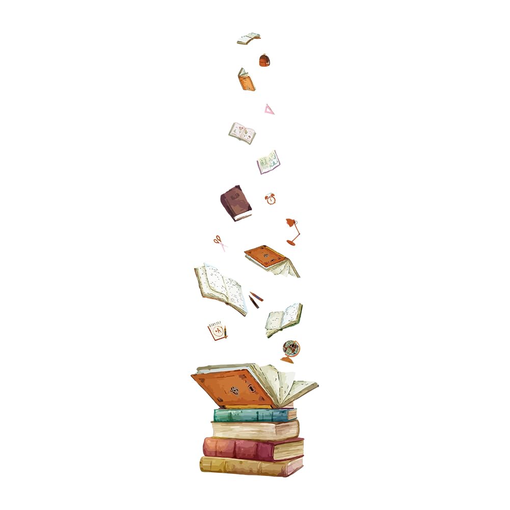 Superdant Magic Book Wall Decals Wall Stickers With Flying Book School Bag Scissors For Bedroom Wall Mural Ruler Globe Wall Deco