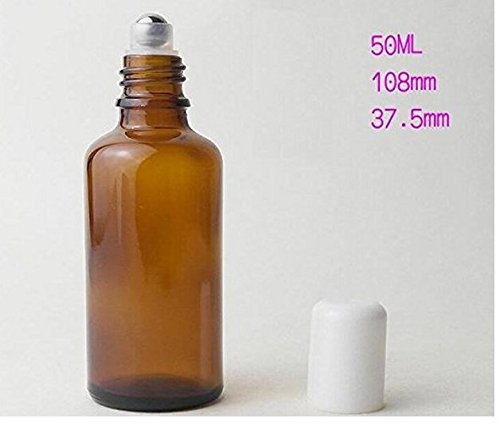 3Pcs 50Ml Empty Refillabl Amber Glass Roller Bottle With Stainless Steel Balls And White Screw Cover For Essential Oil Lip Balms