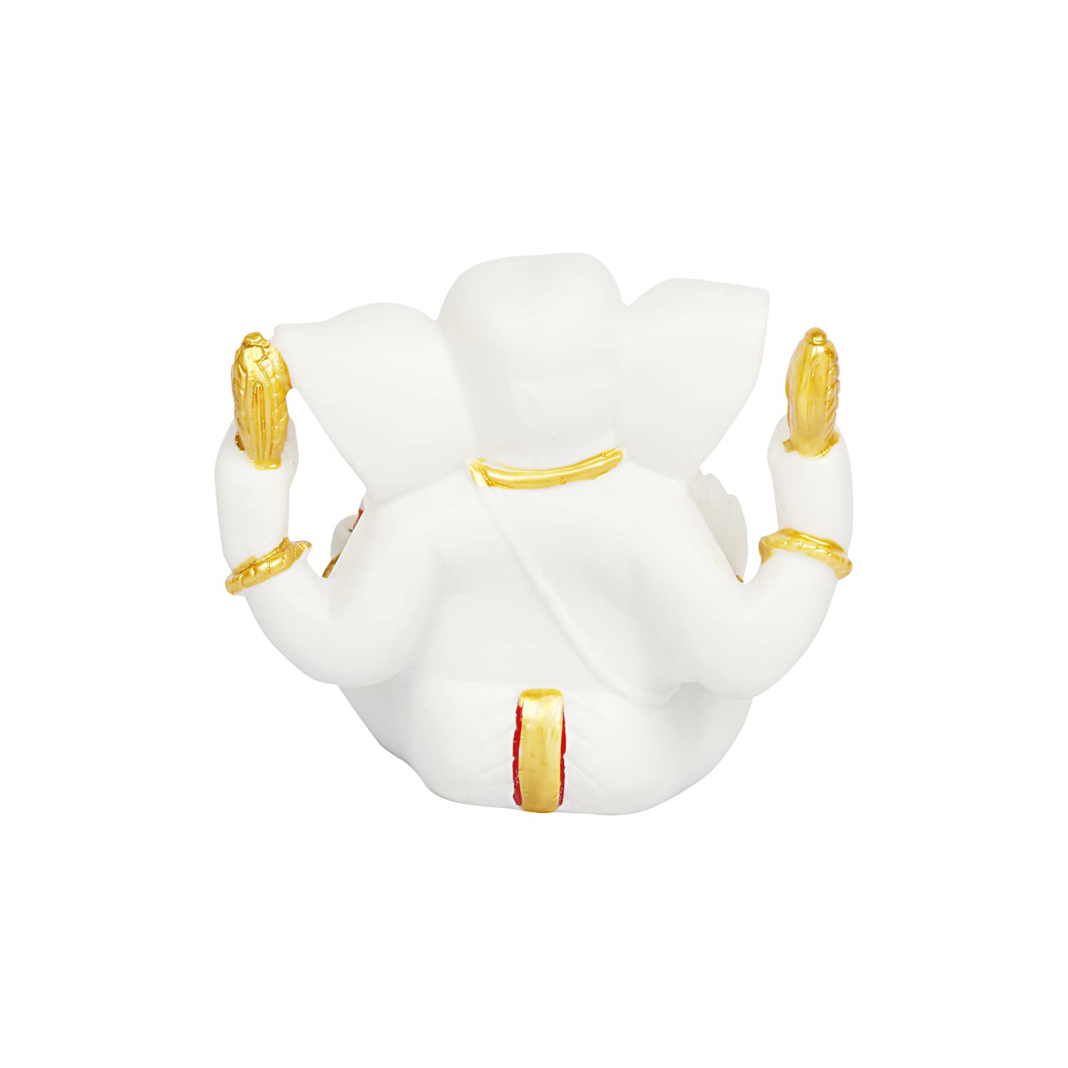 Kartique Ceramic Ganesha Idol For Car Dashboard - White And Gold, 4 Inches Height, Decorative And Spiritual Travel Companion