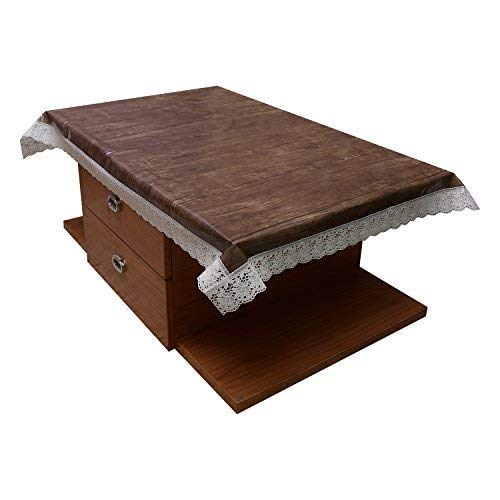 CASANEST PVC Waterproof 24 Seater Rectangular Centre Table Cover with Wooden Touch and White Lace (Brown, 40x60 (Width x Lengt