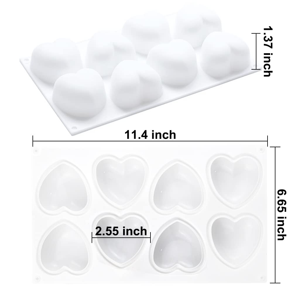 Arcemain 2 Pcs Heart Shaped Mold, Love Heart Cake Mould 3D Heart Shaped Mould 8 Cavities Heart Shaped Mold For Diy Chocolate Pas
