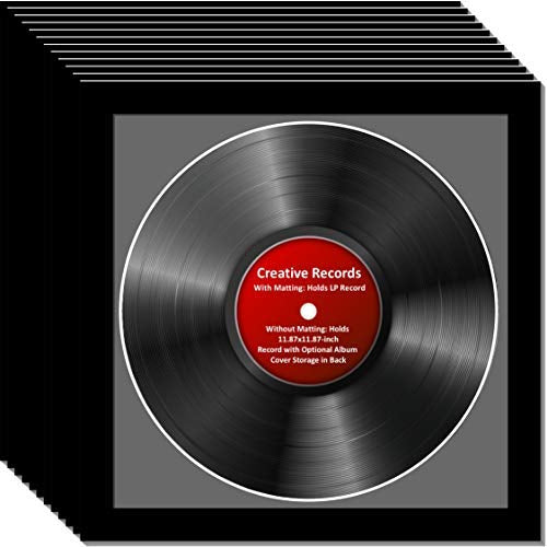 CreativePF [12pk-lp12.5x12.5bk-b] LP Vinyl Record Album Frame Display with Black Mat, LP Record Insert, Glass and Wall Hanger (1