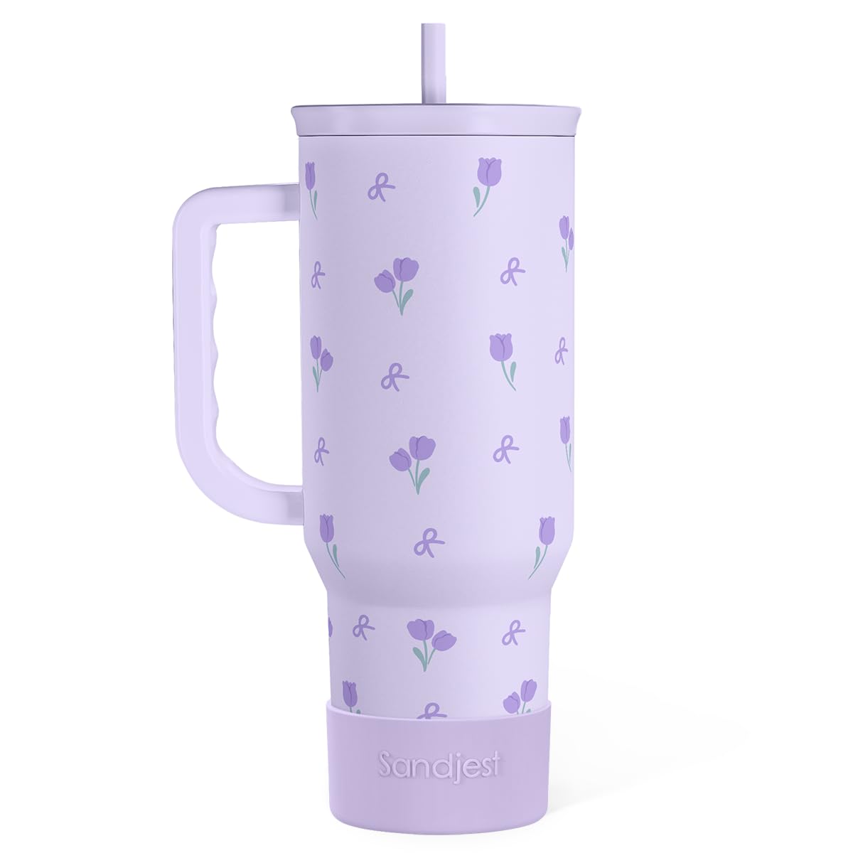 Floral 40oz Tumbler with Handle and Straw - Tulip Insulated Stainless Steel Travel Coffee Mug for Women Girls, Floral Gift Idea 