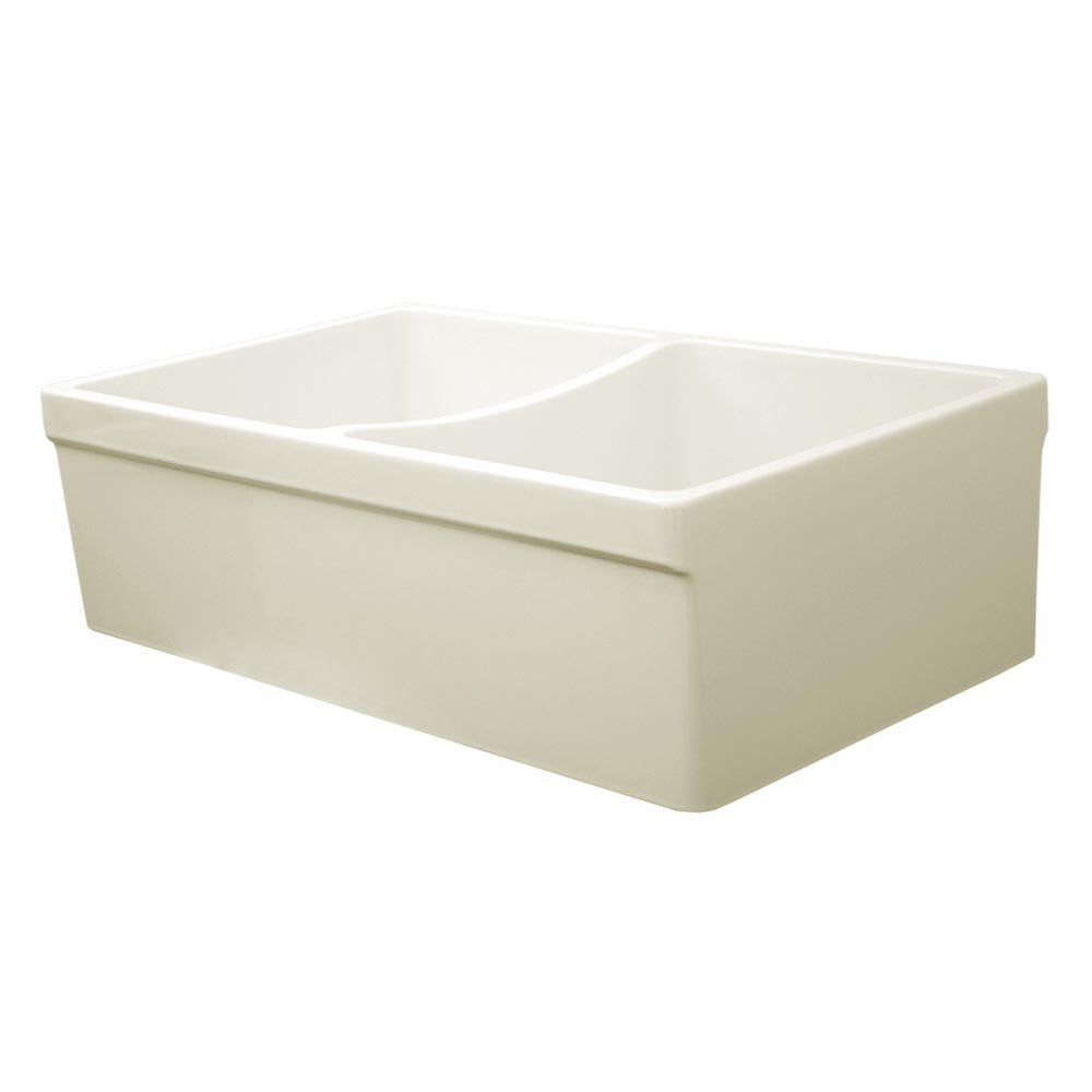 Whitehaus Collection Whqdb532-Biscuit Quatro Alcove 33 Inch Reversible Double Bowl Farmhaus Fireclay Sink, Biscuit