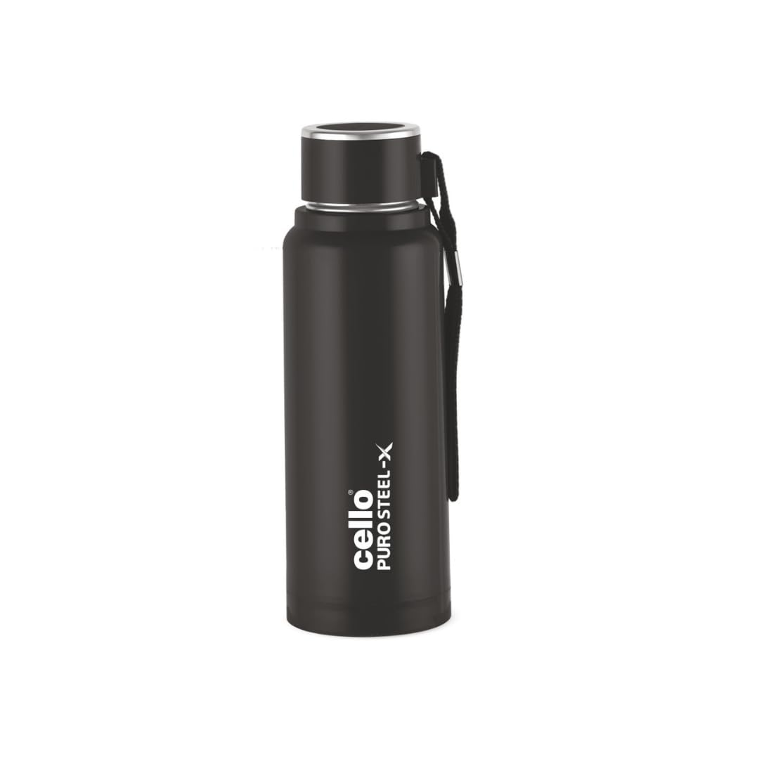 Cello Puro Steel-X Benz Pu Insulated Water Bottle 410Ml, Black | Bpa Free, Leakproof, Isi Certified | Hot & Cold Bottle For Gym,