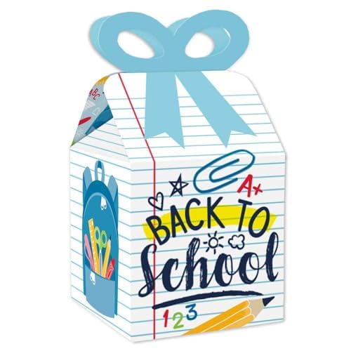 Big Dot Of Happiness Back To School - Square Favor Gift Boxes - First Day Of School Classroom Decorations Bow Boxes - Set Of 12