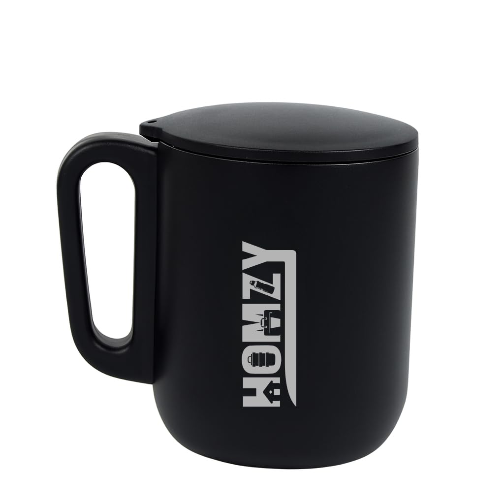 HOMZY Insulated Stainless Steel Mug with LID & Handle  350ML Travel Coffee Cup | Double Wall Thermal Cup for Office, Tea, Milk,