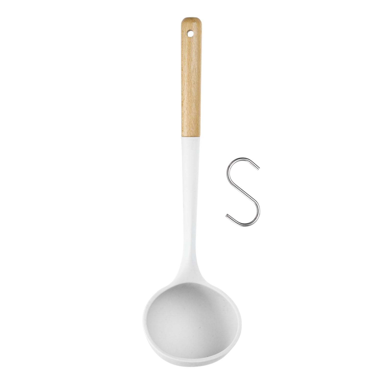 uxcell Silicone Ladle Spoon Nonstick Cooking Spoon With Wooden Handle Heat Resistant Serving Spoon for Stirring, Serving Soup W