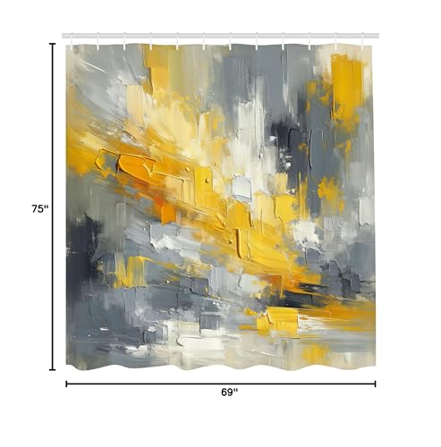 Ambesonne Yellow Shower Curtain, Modern Abstract Composition Of Contemporary Brush Stroke Print Surreal, Cloth Fabric Bathroom D
