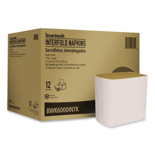 Boardwalk Interfold Napkins, 8.8 x 6.3, Kraft Color, 6000 Count, Dispenser Refill, Strong & Absorbent, Made in the USA