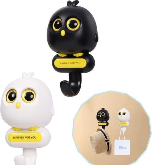 Creative Adhesive Key Hooks,2Pcs Wink Bird Holder,Kawaii Room Decor Creative Wall Mounted Adhesive Hook for Hanging Towels, Hats