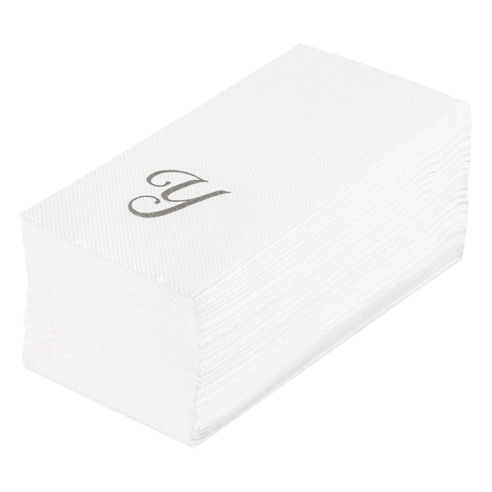 Luxenap 15.8 X 7.9 Inch Linen-Feel Guest Towels, 2000 Disposable Striped Hand Towels - Silver Letter 'Y', Cursive Font, White Pa