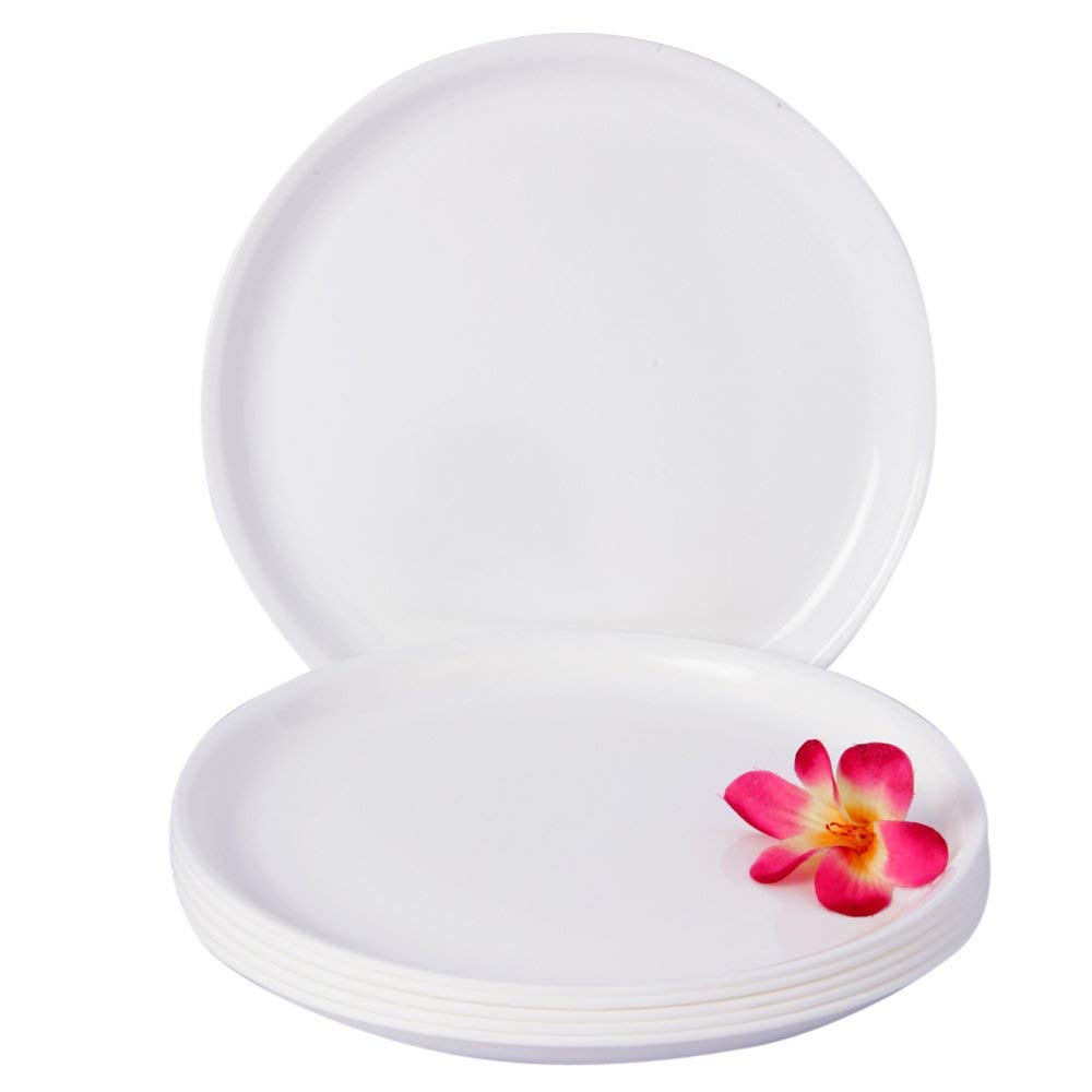 Everbuy Plastic Microwave Safe & Unbreakable Round Full Plates (White) - Set Of 3