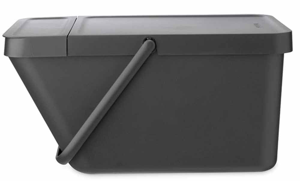 Brabantia Sort & Go Stackable 5.3 Gallon Recycling Wastebasket (Dark Gray) Flat Top Trash Can With Carry Handle, Storage Bin, Pa