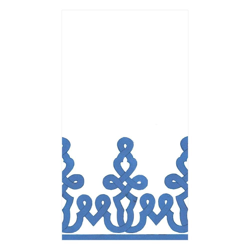 Caspari Dessin Passementerie Disposable Paper Linen Bathroom Guest Towel Napkins In Riviera Blue - 12 Count