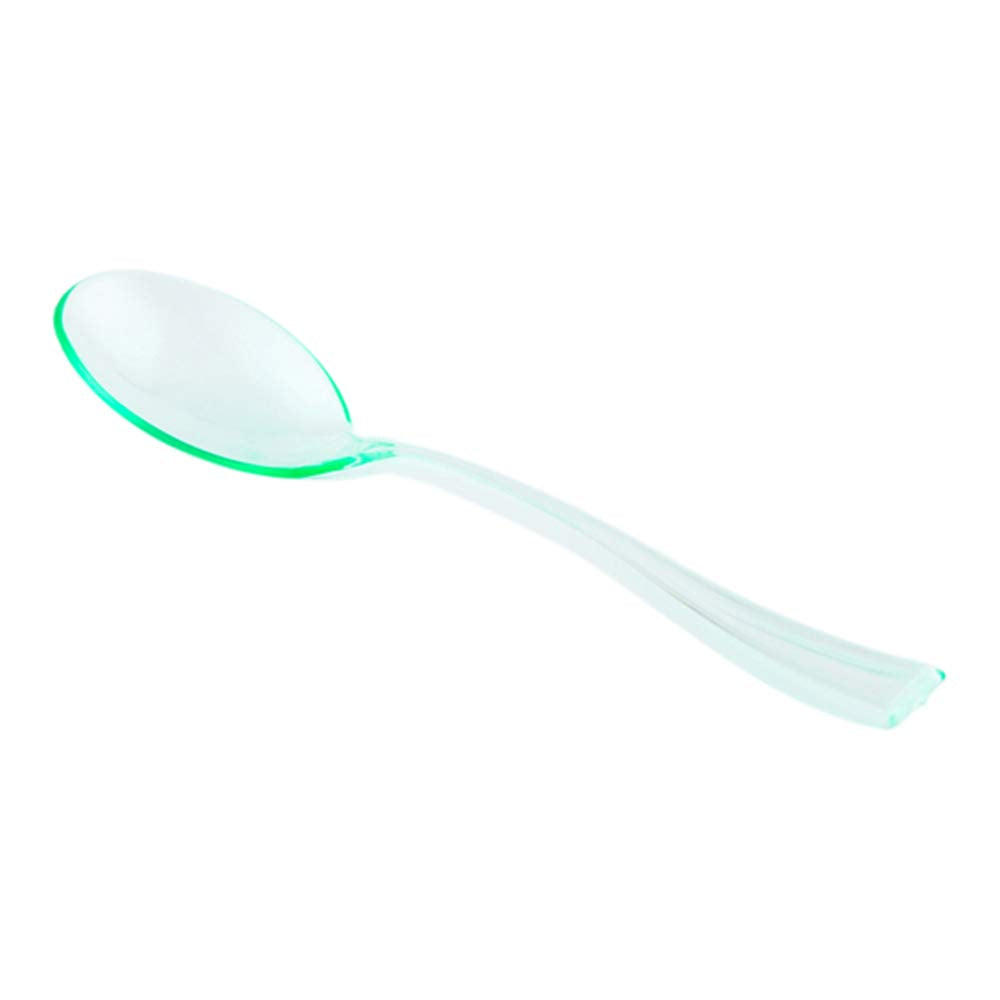 Restaurantware 4 Inch Mini Spoons 500 Disposable Tiny Spoons - Heavy-Duty Pair With Appetizers Or Desserts Seagreen Plastic Samp