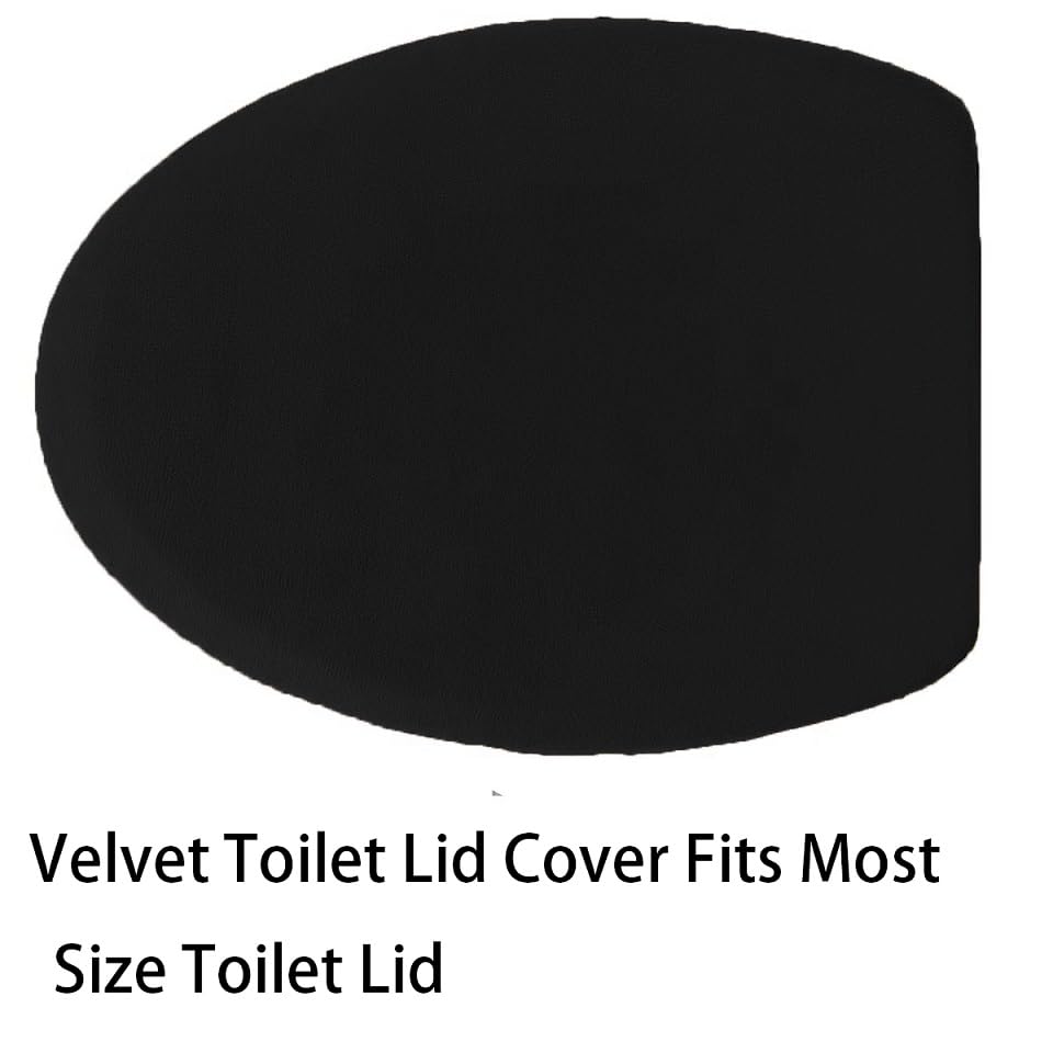 Madeals Memory Foam Bath Mat Set, 4 Piece With Toilet Lid Cover And Rug, Black