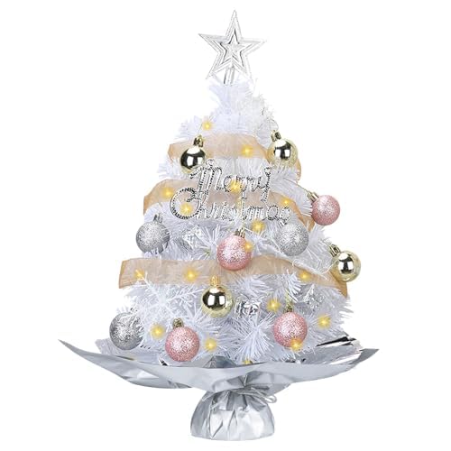 Small Mini Table top Christmas Tree with 50 LED Lights 24 Inch /2FT Little Prelit Christmas Tree Decorated Gift Boxes and Hangin