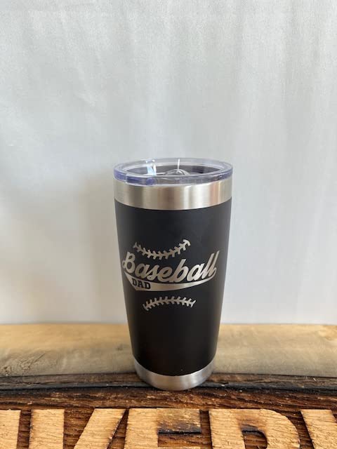 Maverick Advantage Baseball Dad Tumbler - 20 Oz Black Tumbler W/ Sliding Lock Lid - Dad Gift - Baseball Gift