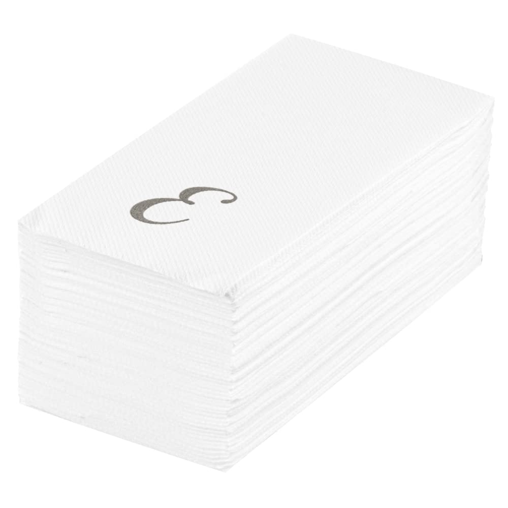 Luxenap 15.8 X 7.9 Inch Linen-Feel Guest Towels, 2000 Lettered Hand Towels - Silver Letter 'E', Cursive Font, White Paper Dinner