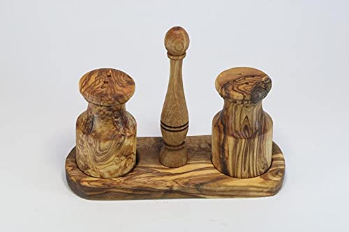 Aramedia Wooden Olive Wood Salt And Pepper Shakers Set With Stand - Dimension: 3 Inches Tall # Q-Own-001-004
