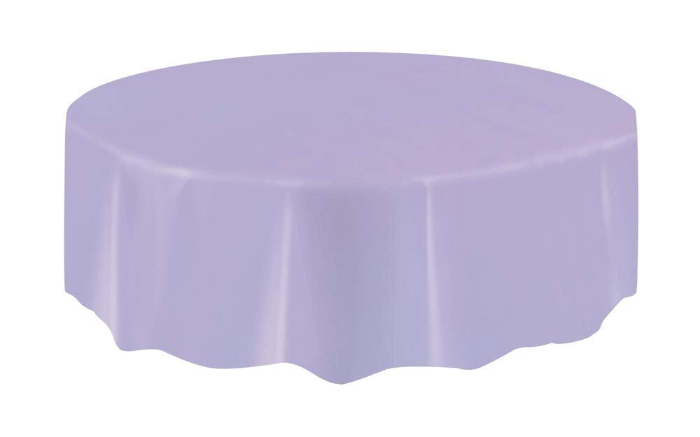 Elegant Lavender Solid Round Plastic Table Cover (84'')- Premium Waterproof Tablecloth - Perfect For Parties & Events, 1 Pack
