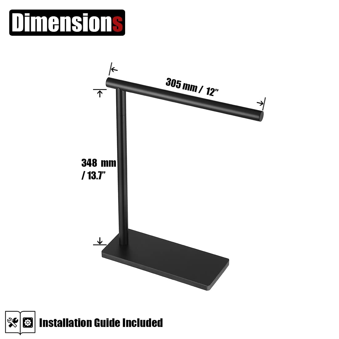 JQK Hand Towel Holder Stand Black  Modern Tree Rack Free Standing for Countertop with 12 Inch Bar  304 Stainless Steel Matte Black Thicken 0.8mm  HTT170-PB