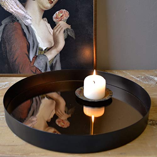 Ruhi Collections Metal Round Black Serving Decorative Tray With Black Mirror Base For Centre Table And Home Decor (12 X 1.50 Inc