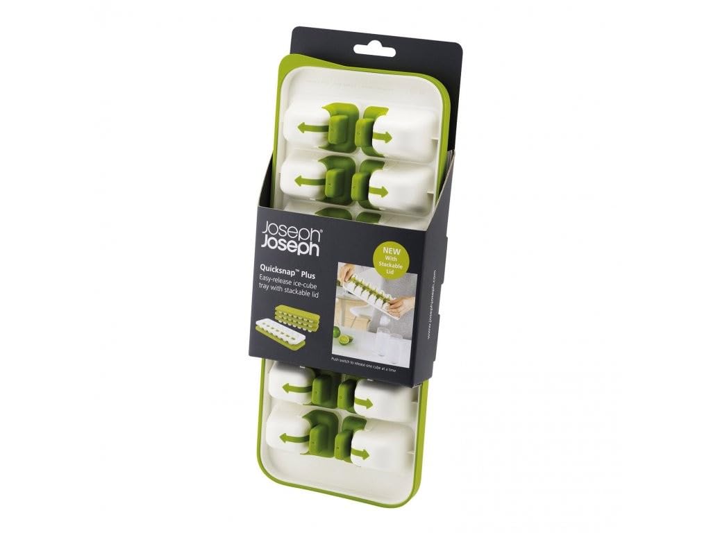 Joseph Joseph Quicksnap Ice Cube Tray With Cover Lid Easy-Release No-Spill Stackable Odor-Free Dishwasher Safe, Green