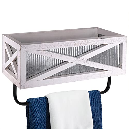 Autumn Alley Farmhouse Rustic Towel Rack Shelf Holder - Wood Towel Rack Basket Storage - Farmhouse Towel Holder For Rustic Bathr