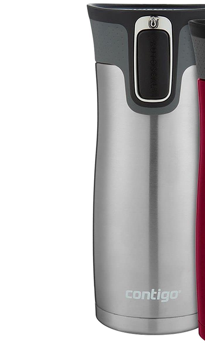 Contigo Autoseal West Loop Vacuum-Insulated Stainless Steel Travel Mugs With Easy-Clean Lid, 16Oz., Very Berry & Stainless Steel