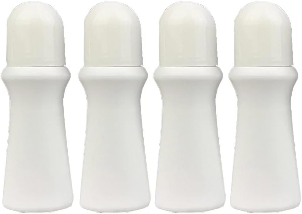 CSCPNRA 4 Pcs White 75ml Empty Refillable Plastic Roller Bottle Roll On Bottles Rollerball Bottles Containers for Essential Oil 