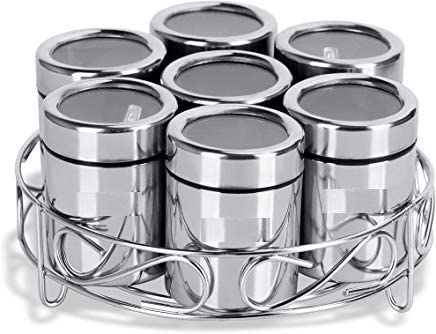Dynore Stainless Steel Masala & Dryfruit Set With Lid/Multipurpose Dabba Stand 7 In 1 Silver