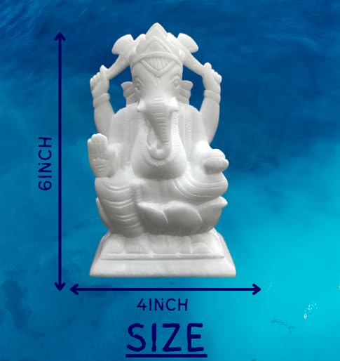 Pooja Creation White Marble Lord Statue Ganesh Idol For Home Use 6 Inch