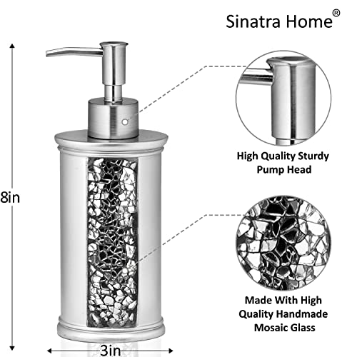 Zahari Home Sinatra Soap Dispenser/Lotion Pump Unique Design Bling Glass Mosaic D  Cor, Silver