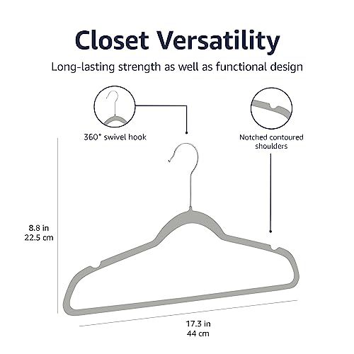 Amazon Basics Slim, Velvet, Non-Slip Suit Clothes Hangers, Gray/Silver - Pack Of 100