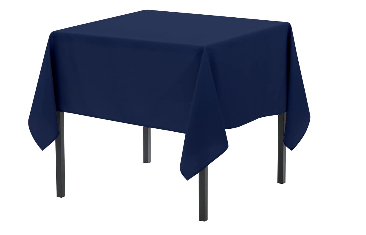 Pomp Navy Blue 52 X 52 Inch Square Premium Polyester Tablecloth  Wrinkle + Stain Resistant Easy Care Fabric  Fits Square Or Roun