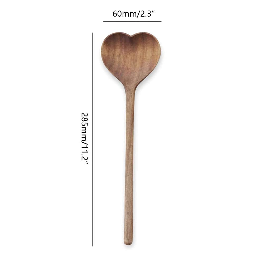 1 Pack Wooden Heart Shaped Spoon Long Handle Wood Kitchen Utensils For Cooking Mixing
