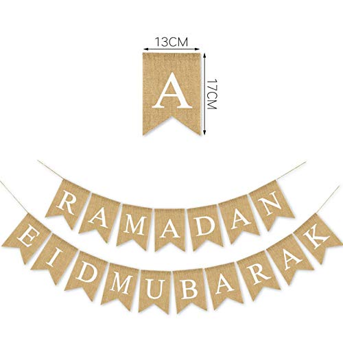 Swyoun Burlap Ramadan Eid Mubarak Banner Supplies Muslim Fireplace Mantel Decoration