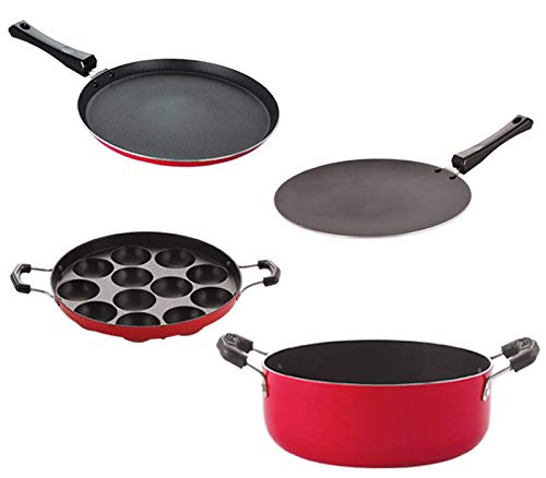Nirlon NonToxic Oil Free Non Stick Cookware Essential Gift Set Of 4 Pieces With Bakelite Handle(2.6Mm_Ct12_Ap(12)_Cass22_Ft12)