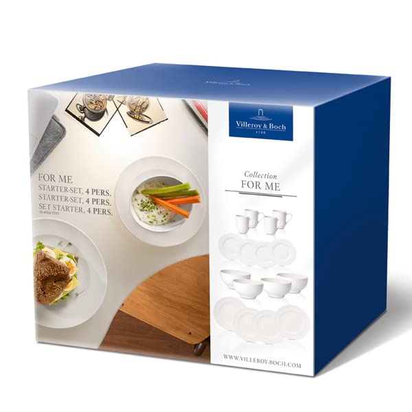 Villeroy & Boch For Me 16-Piece Dinnerware Set, Service for 4, Plates, Bowls & Mugs, Premium Porcelain, Made in Germany