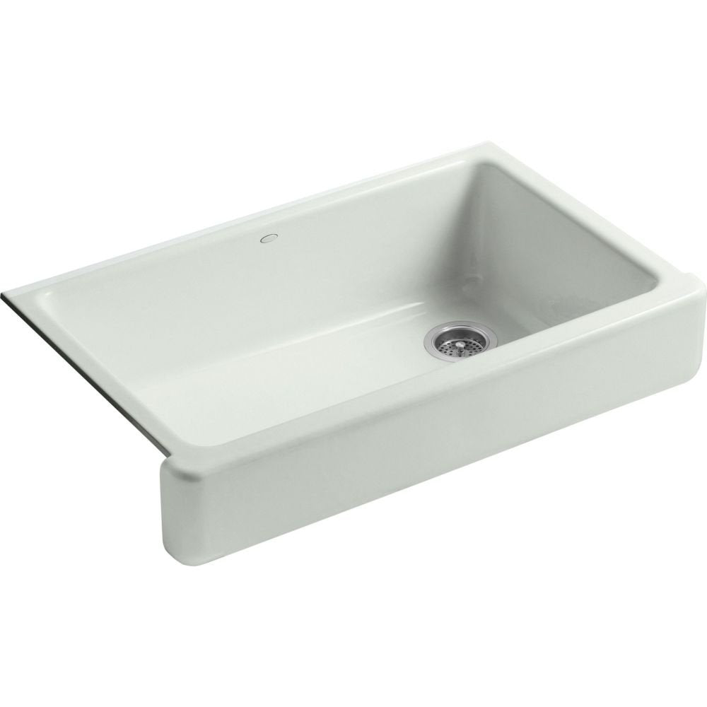 KOHLER 6488-FF Whitehaven 35.5 Undermount Single-Bowl Farmhouse Kitchen Sink, Enameled Cast Iron Apron-Front Kitchen Sink, Sea S