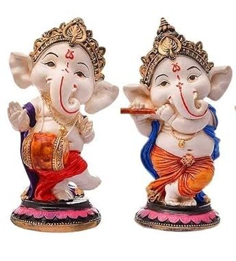 Srimaa Ventures Traditional Dancing Ganpati Figurine || Decorative Ganesha Idol For Home, Pooja Room, Gifting (Set Of 4, Multico
