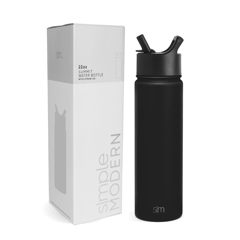 Simple Modern Water Bottle With Straw | Insulated Stainless Steel Thermos For Sports Gym | Summit Collection | 22Oz | Midnight B