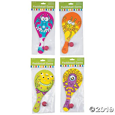 Fun Express Wooden Monster Paddle Ball Games - Toys - 12 Pieces
