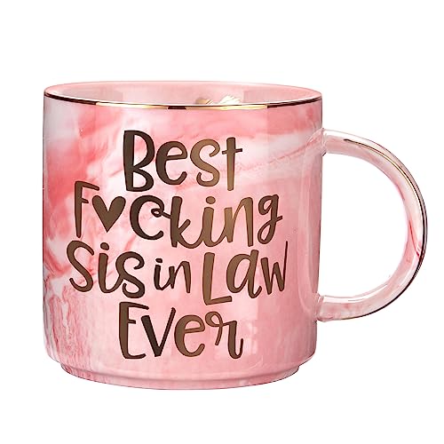 Sister In Law Gifts - Best Sis In Law Ever - Funny Sister In Law Birthday Gift  Sister In Law Engagement  Wedding Gift  New Sister In Law  Sister In Law To Be - Pink Marble Mug  11.5oz Coffee Cup