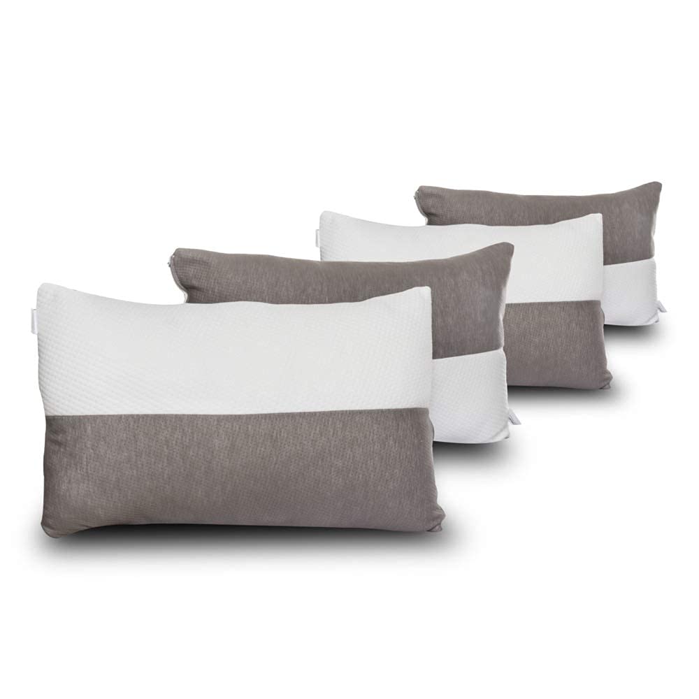 Wakefit Height Adjustable Hollow Fibre Sleeping Pillow with Zip | Set of 4 (White and Grey, 36 X 20 Inch) 3 Months Warranty - Ho